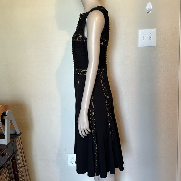 Tadashi Shoji Pintuck and Jersey lace dress in black/nude size small - Picture 6 of 12